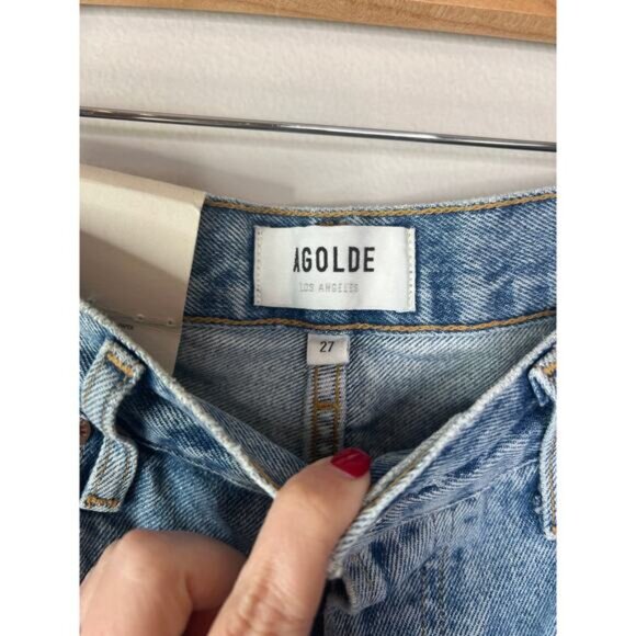 NWT AGOLDE Fen High Rise Relaxed Taper Jean Wander Distressed Blue Size: 27 - Picture 4 of 9